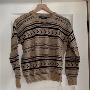 Ralph Lauren Women’s Beige and Black Crewneck Sweater